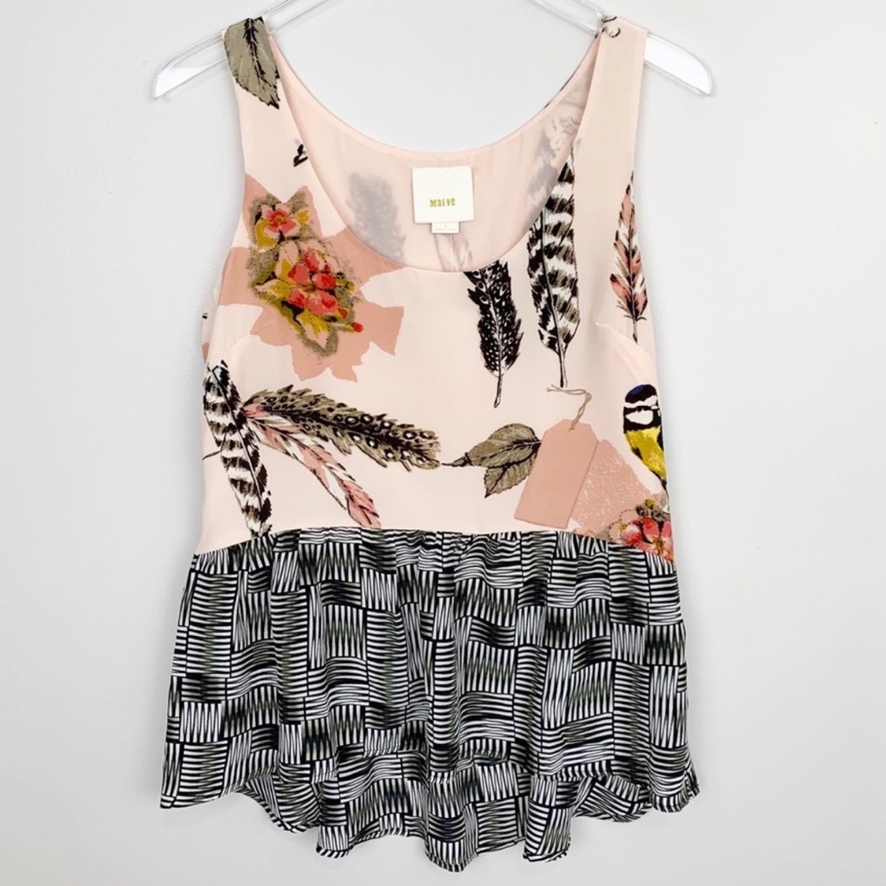Anthropologie Finely Feathered tank peplum top